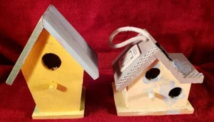 Set Of 2 Miniature Hand-painted (by kids) Wood Birdhouses. Folk art. 2010 - Picture 1 of 12