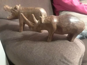 Vintage Genuine Besmo Products Kenya Hand Carved Rhino Hippo - Picture 1 of 3