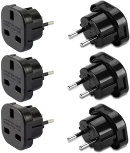 UK to EU European Travel Adaptor 2 Pin Plug - Black - Picture 1 of 1