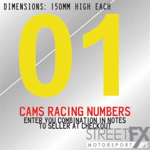 Custom CAMS Racing Numbers Window Yellow Sticker Kit 150mm Default 01 - Picture 1 of 3