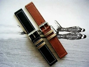 18mm Negro Genuino Piel de Cerdo Banda de Reloj Estilo Años 50 Correa Retro IW SUISSE 16 20mm - Imagen 1 de 9