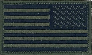 USA REVERSE AMERICAN FLAG OD GREEN SUBDUED IRON ON APPLIQUE PATCH EE-222 - Picture 1 of 1