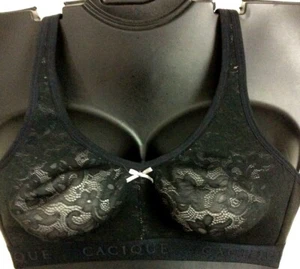 Cotton No Wire Lace Overlay Unlined Bra BLACK GRAY CUP Cacique Lane Bryant NWOT - Picture 1 of 12