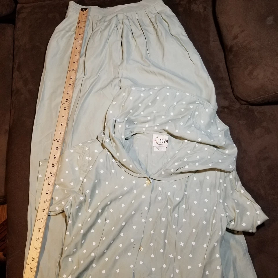 BLUSA Y PANTALONES BENTLEY DE COLECCIÓN ACETATO/RAYÓN HECHOS EN EE. UU. TOP MEDIANO/PANTALONES PEQUEÑOS Foto 1 de 4