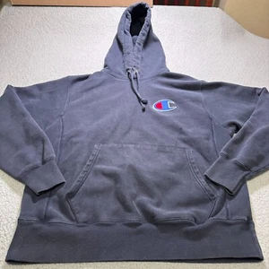 Champion Long Sleeve Hoodie Sweatshirt Navy Men's Medium Pullover Adult Pocket - Picture 1 of 10