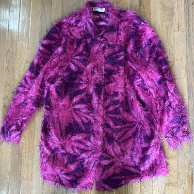 LIZ & ME Pink & Purple Abstract Print Fuzzy Cardigan/Jacket Women's Plus Sz 2X - Image 1 of 4
