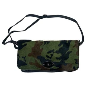Bolso de Mano Vintage Años 90 00 Años 90 Negro Caqui Camuflaje Estampado Cuero Caballo Escondite - Imagen 1 de 4