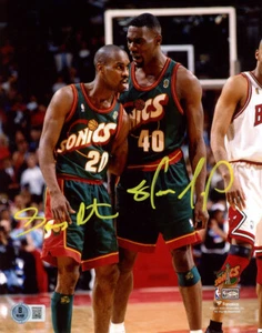 GARY PAYTON SHAWN KEMP SIGNED 8x10 PHOTO SEATTLE SUPERSONICS LEGENDS BECKETT BAS - Picture 1 of 2