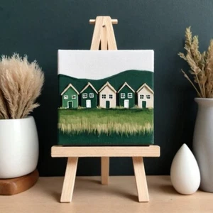 Turf homes in Iceland painting Icelandic landscape canvas art print 4" + easel - Picture 1 of 9