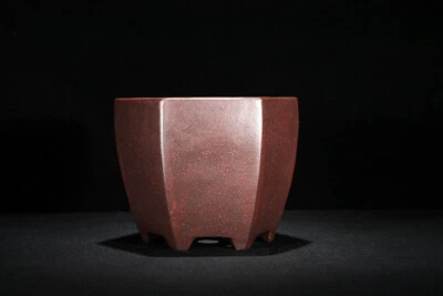 Maceta bonsai en maceta hexagonal de mano Zisha refinada roja oscura china antigua de 6 pulgadas Foto 1 de 4