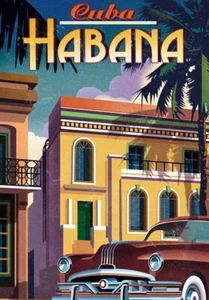 VINTAGE TRAVEL ART * CUBA * LARGE A3 SIZE CANVAS PRINT - Picture 1 of 1