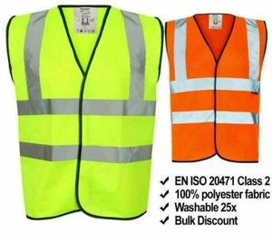 Hi Vis Vest Yellow Orange High Viz Visibility Waistcoat Safety Work EN ISO 20471 - Picture 1 of 5