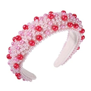 Crystal Headbands for Women, Valentines Day Padded Pearl Headband Pink Rose Red - Picture 1 of 8