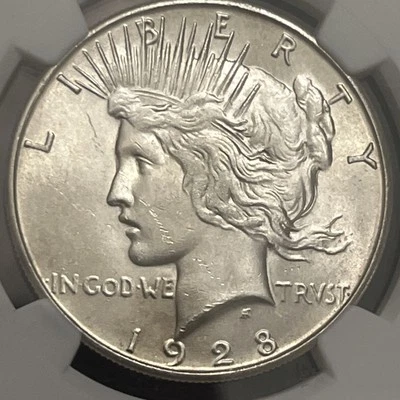 1928 S PEACE DOLLAR NGC MS 61 SMOOTH SILVER LUSTER OVER A DECENT  STRIKE, - Image 1 of 4