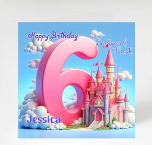 Personalisierte Karte 6. Geburtstag für Mädchen, Prinzessin 6. Geburtstagskarte - Bild 1 von 3