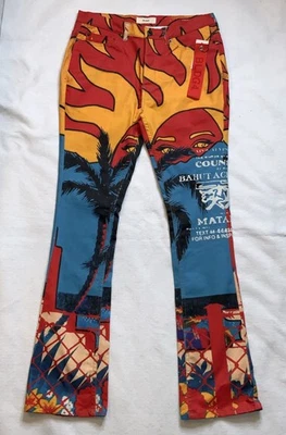 Pantalones de mezclilla para hombre BLDG4 corte acampanado estampado gráfico Catalina celestial talla 34x34 nuevos con etiquetas $175 Foto 1 de 4