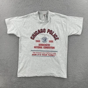 Vtg Fruit Of The Loom L Gray Shirt Chicago Police 1996 Democratic Convention Tee - Picture 1 of 16