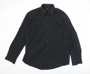 Taylor & Reece Men’s Black Striped Long Sleeve Button-Up Shirt Size 16 - Picture 1 of 12