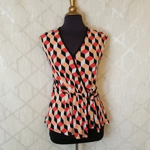 Womens Top Size XS Retro Y2k Sleeveless Geometric Modern Faux Wrap Office - Picture 1 of 11