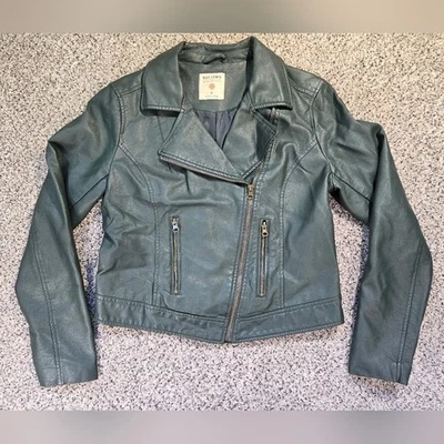 Chaqueta de moto de cuero sintético verde oscuro Hunter de Ruff talla mediana usada en excelente estado para mujer Foto 1 de 4