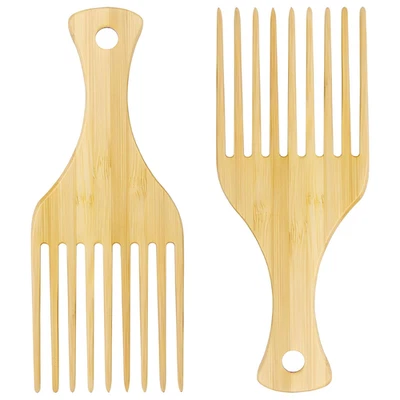 2-Piece Bamboo Comb Set for Afro Hair: Natural Anti-Static Picks for Curly, Thic - Image 1 of 4