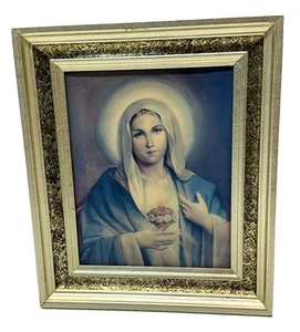 De Colección Jesucristo y Virgen María Holograma Lenticular Arte Cristiano Marco de Madera - Imagen 1 de 13