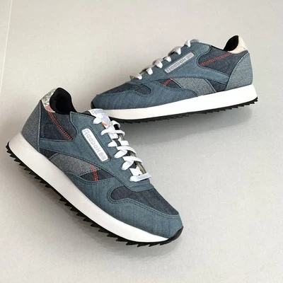 REEBOK классический двойной синий джинсовой ткани и цветочный кроссовки женский размер 8,5 - Изображение 1 из 4