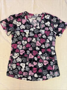 Grey’s Anatomy scrub top S gray with multicolor heart patern print - Picture 1 of 13