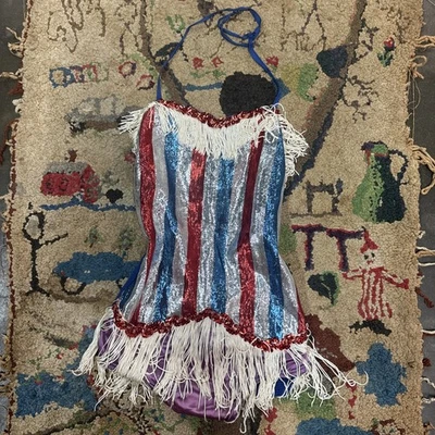 Vintage 1940s Striped Shiny Lurex Playsuit  Showgirl  Burlesque Fringe Knit - Image 1 of 4