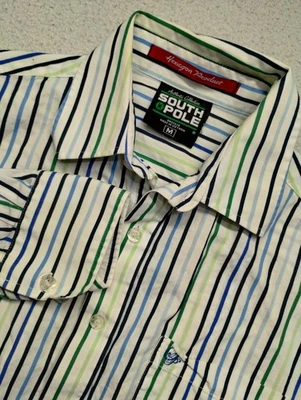 South Pole Striped Button Down Medium Mens Multicolor Hexagon Product Casual Y2K - Image 1 of 4