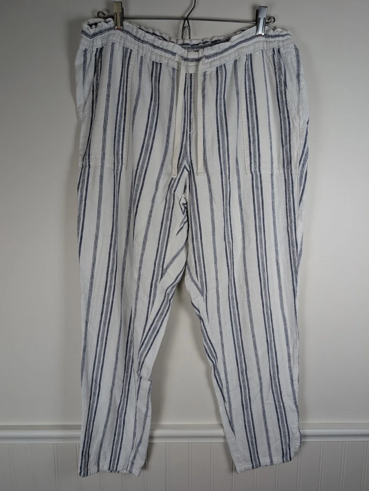 Faded Glory Womens' White Linen Blend Pull-On Ankle Pants - Size Large - Image 1 of 4