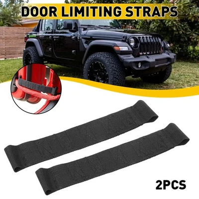Correa de retención limitadora de puerta de alta resistencia negra para Jeep Wrangler CJ YJ TJ JK JKU 2X Foto 1 de 4