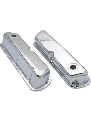 Trans-Dapt Valve Cover Stock Height Baffled Breather Holes Steel Chrome (9237) - Image 1 of 4