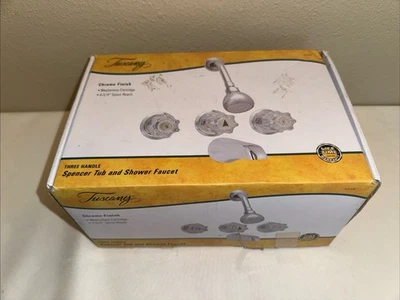 2009 TUSCANY Three Handle Spencer Tub & Shower Faucet Chrome 4.75” Spout Reach - Image 1 of 4