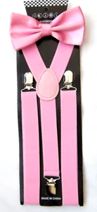Light Pink Adjustable Bow Tie & Solid Pink Adjustable Suspenders Combo-New! - Picture 1 of 2
