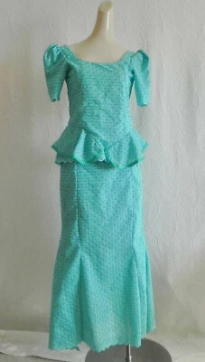 Vtg Handmade 2pc Peplum/Short Sleeve Top Mermaid Skirt Light Green Size XS - Image 1 of 4