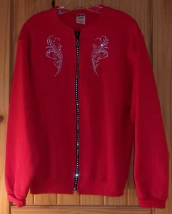Jerzees Red Sweatshirt Jacket w/ Rhinestone Zipper & Embellishments, Women's M - Picture 1 of 4