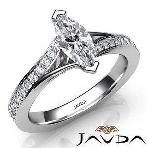 Anillo de Compromiso Clásico Pave Sidestone Marquesa Diamante GIA F-VS1 con Oro 0,85 quilates - Imagen 1 de 7