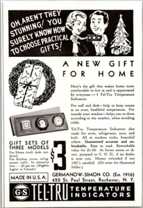 PRINT AD 1936 Tel-Tru Temperature Indicators Germanow Simon Christmas SMALL 3x4 - Picture 1 of 3