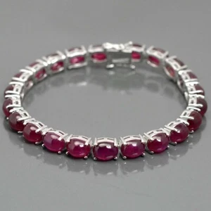 Natural Ruby Cabochon Oval Cut Gemstone 925 Sterling Silver Tennis Bracelet Gift - Picture 1 of 6