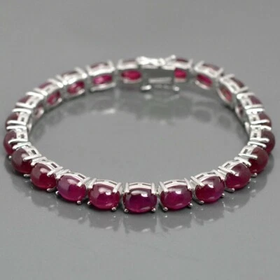 Natural Ruby Cabochon Oval Cut Gemstone 925 Sterling Silver Tennis Bracelet Gift - Image 1 of 4