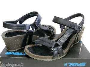 TEVA VENTURA CORK WEDGE 2 WOMEN SANDALS LEATHER BLACK US 9.5 /UK 7.5 /EU 40.5 - Picture 1 of 7