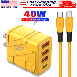 40W 4-in-1 USB C Fast Wall Charger 4FT Cable For iPhone 15 14 13 12 11 Pro Max X - Picture 1 of 24