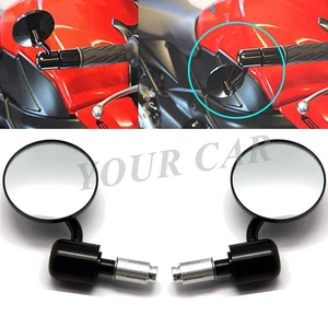 UNIVERSAL MOTORBIKE BAR END REARVIEW MIRRORS 7/8" PAIR MOTORCYCLE/BIKE BLACK UK - Picture 1 of 7