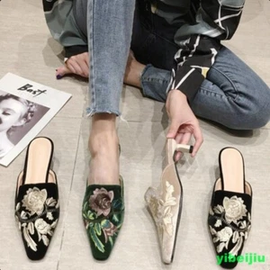 Mujer Zapatilla Floral Bordada Gatito Tacones Toboganes Zapatos Mula Sandalias Informales - Imagen 1 de 10