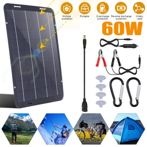 60W Solar Panel 12V Trickle Charger Battery Charger Kit Maintainer Boat Car RV - Picture 1 of 15