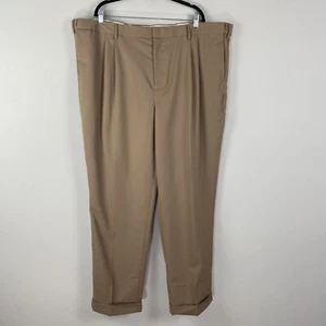 Eddie Bauer Pleated Relaxed Fit Pants Size 46x33 Cuffed Tan Wool Lined - Picture 1 of 11