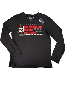 BUFFALO DAVID BITTON MEN'S SIZE M LONG SLEEVE GRAPHIC TEE T-SHIRT BLACK - Picture 1 of 9