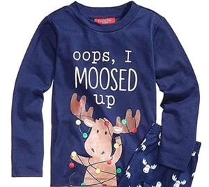 Family PJs Kids Oops, I Moosed up Navy Pajama TOP Youth 8 NWT - Picture 1 of 2