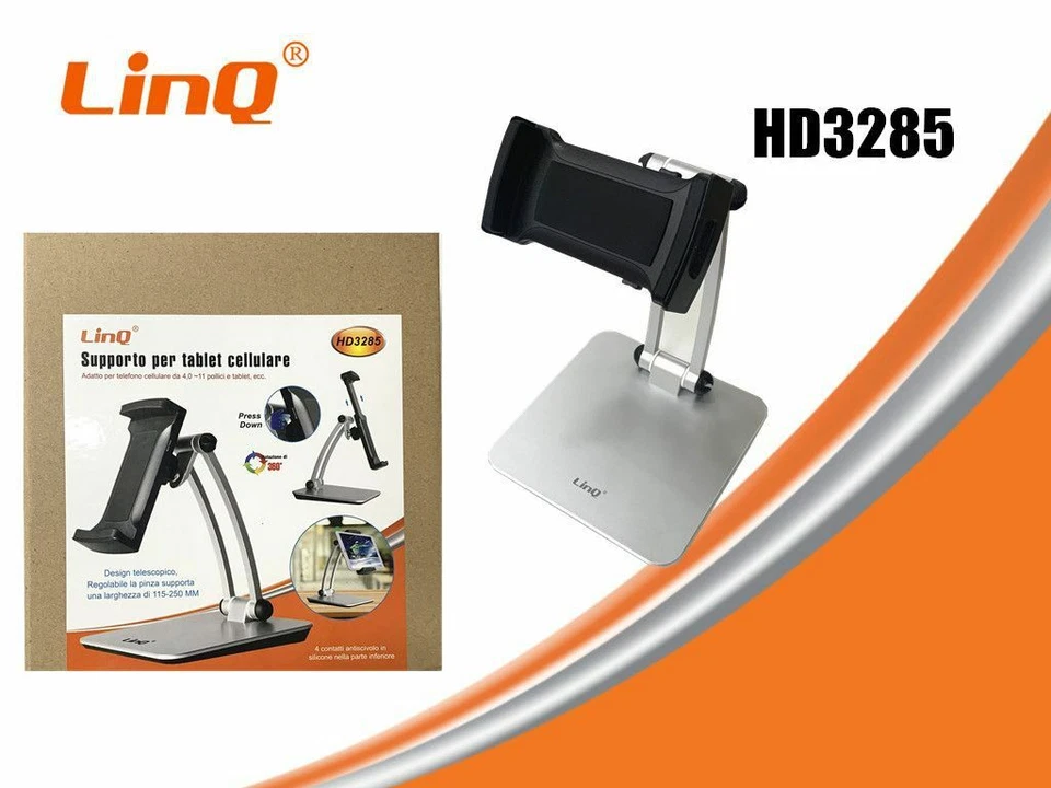 Staffa Supporto Da Tavolo In Alluminio Per Smartphone e Tablet Linq Hd3285 - Immagine 1 di 1